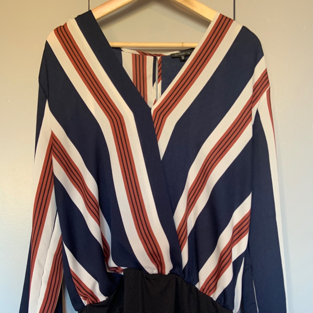 White, Blue and Red Longsleeve Bodysuit